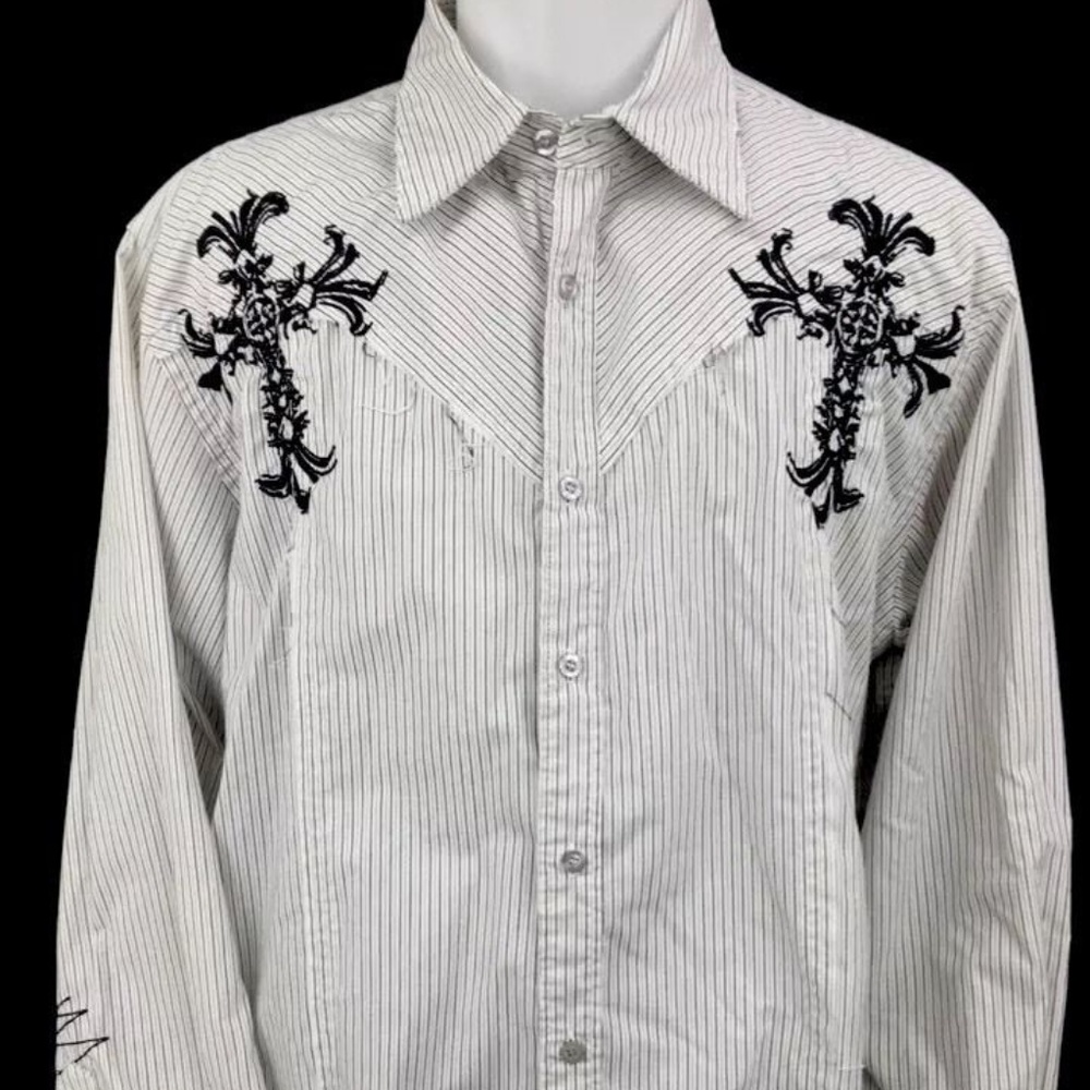 ROAR Mens Embroidered Button Front Shirt Size L